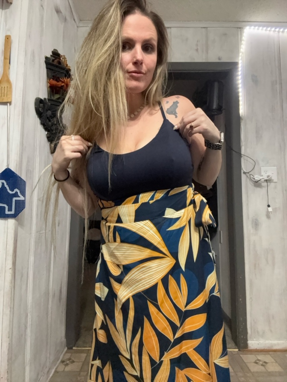 Tropical Printed Cross Wrap Sleeveless Maxi Dress with Spaghetti Straps